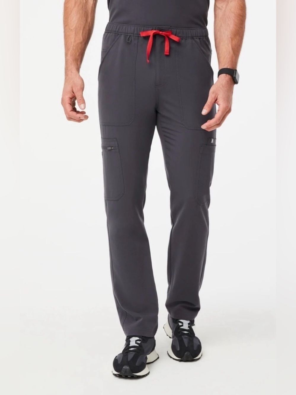 FIGS Cairo Cargo Scrub Pants XXL Charcoal Gray Red Drawstring Style 1000200R